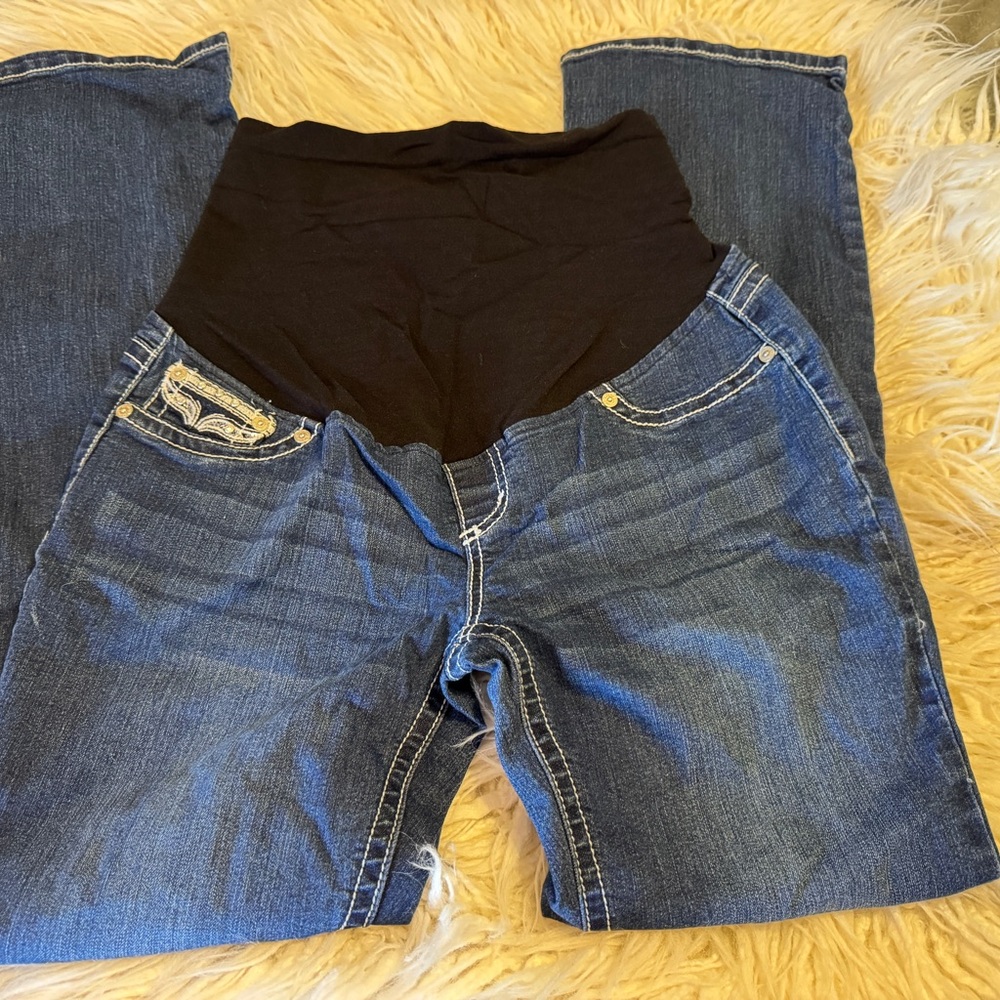 Zanadi Women's Blue Boot Cut Jeans Maternity Bling Pocket